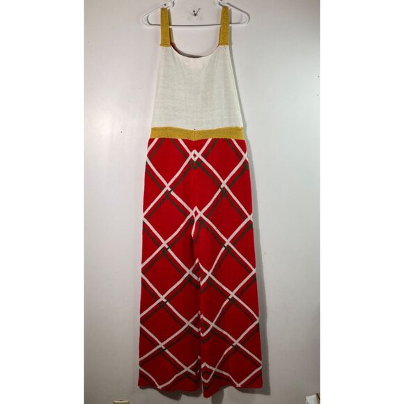 Spade Hill Knit Christmas Sweater Romper Overalls Plaid Red White Plaid XL Missi - Picture 2 of 9